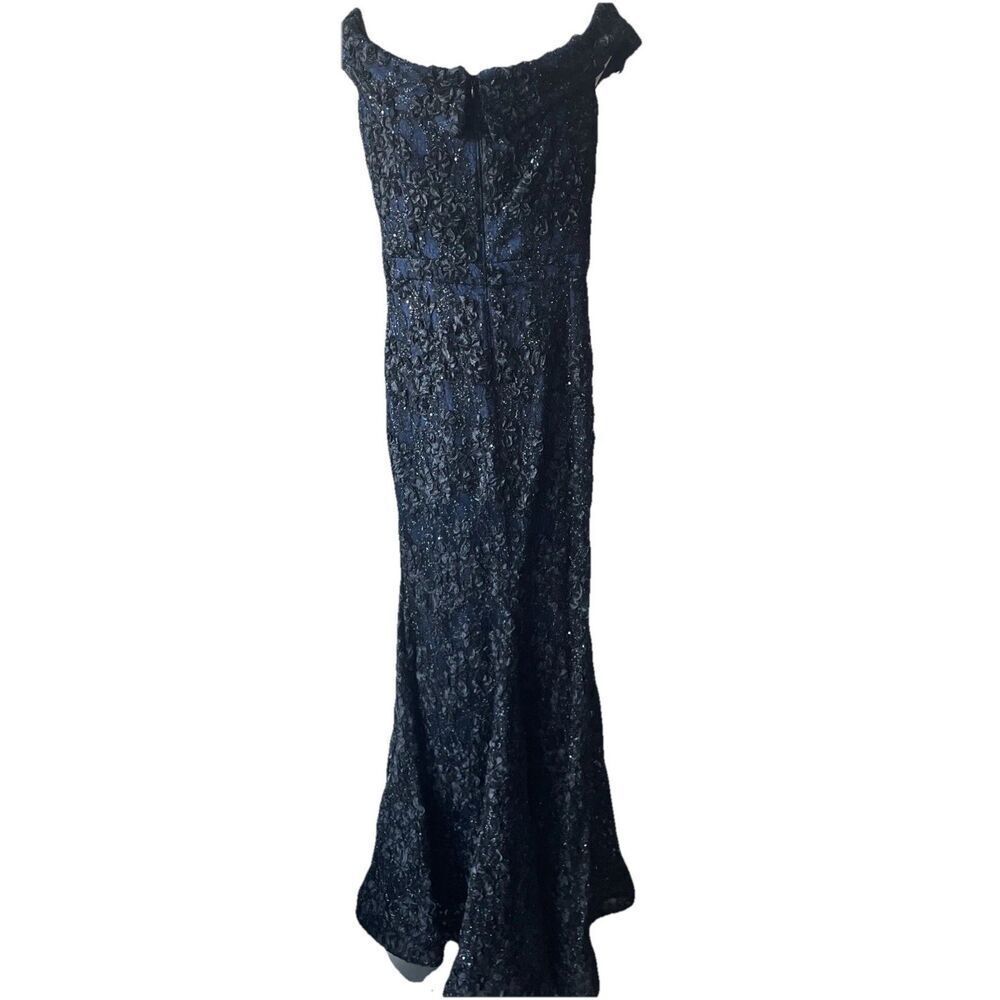 XSCAPE Off The Shoulder Evening Formal Navy Blue Gown Sequins Lace Size 12 NEW - Picture 9 of 10